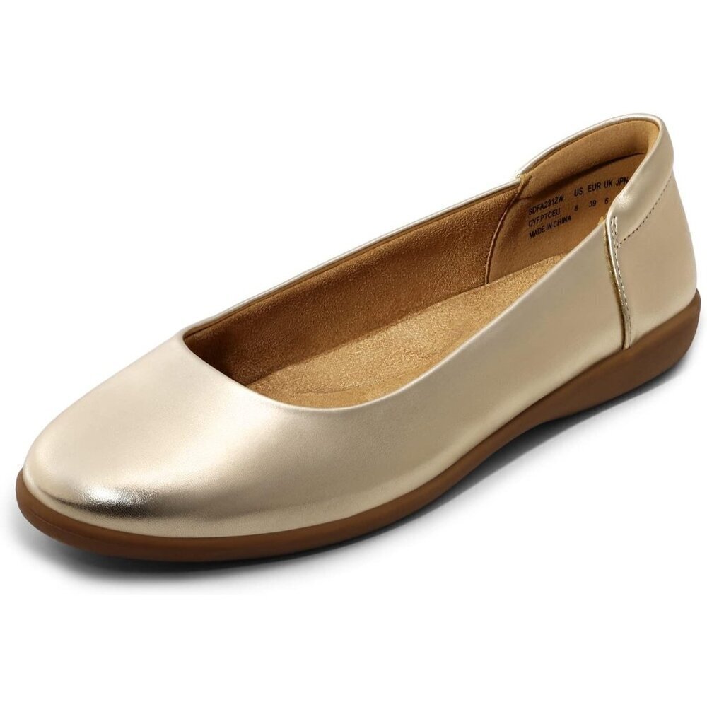 Dream Pairs Women's Gold Faux Leather Round Toe Slip-on Ballet Flats Shoes